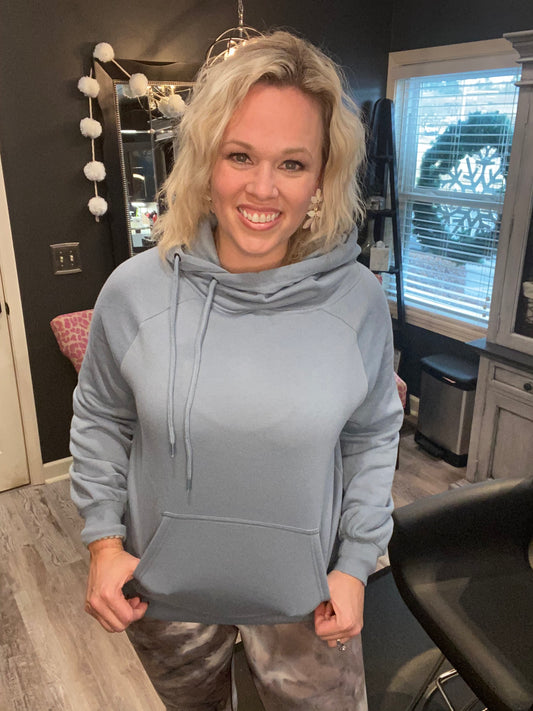 Blue Grey Side Tie Hoodie Sweatshirt