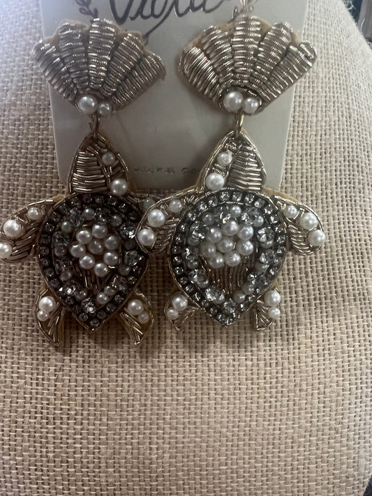 Rhinestone Turtle Earrings