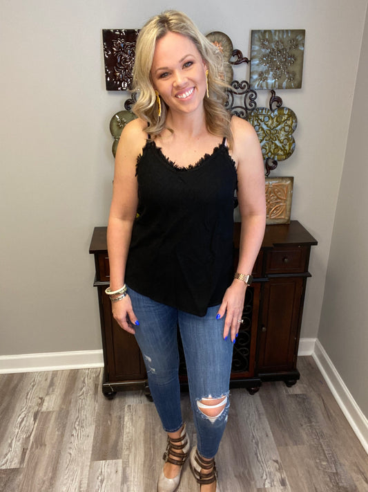Black frayed tank top