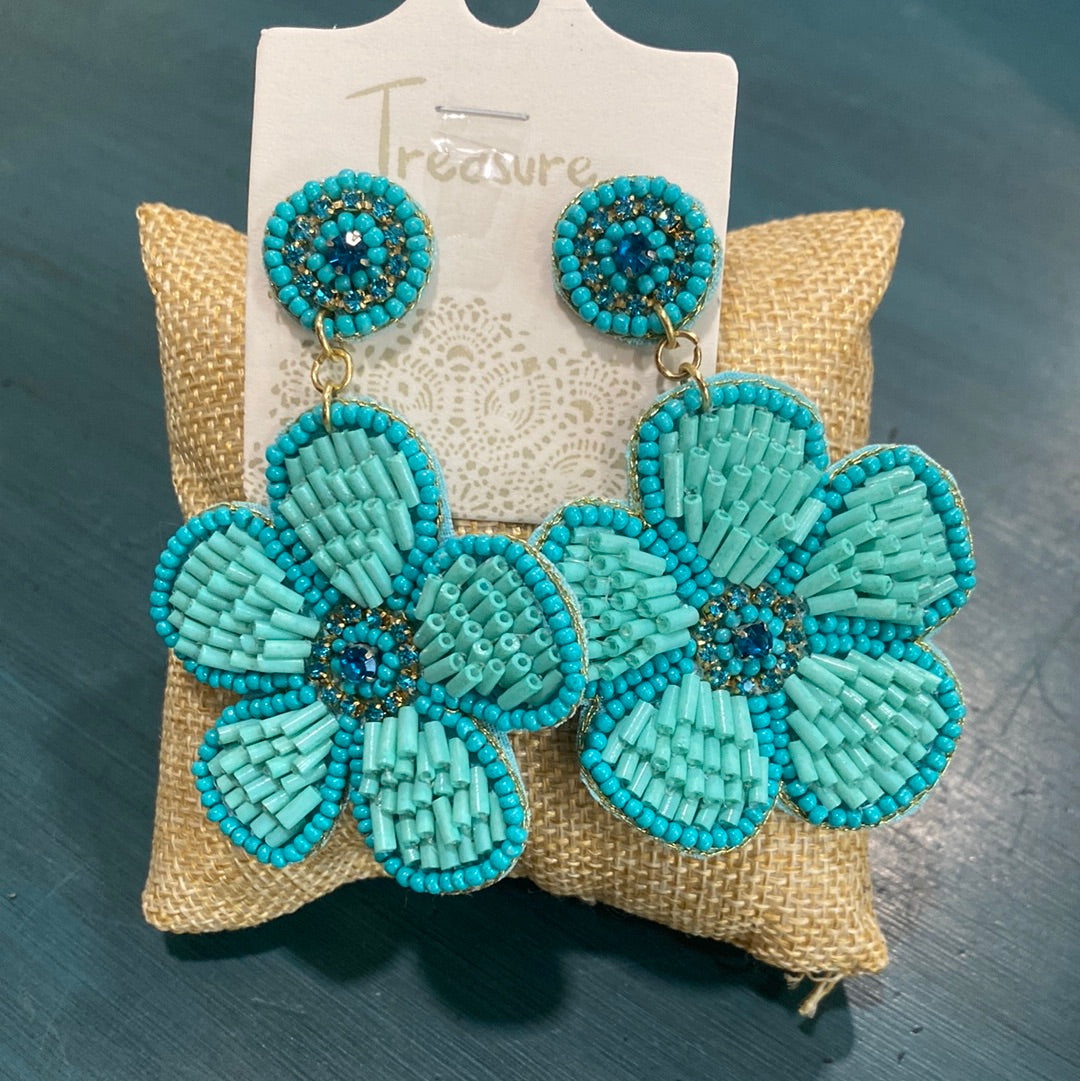 Aqua Flower Earrings
