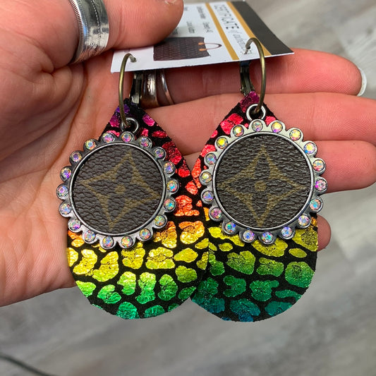 Rainbow Cheetah LV earrings