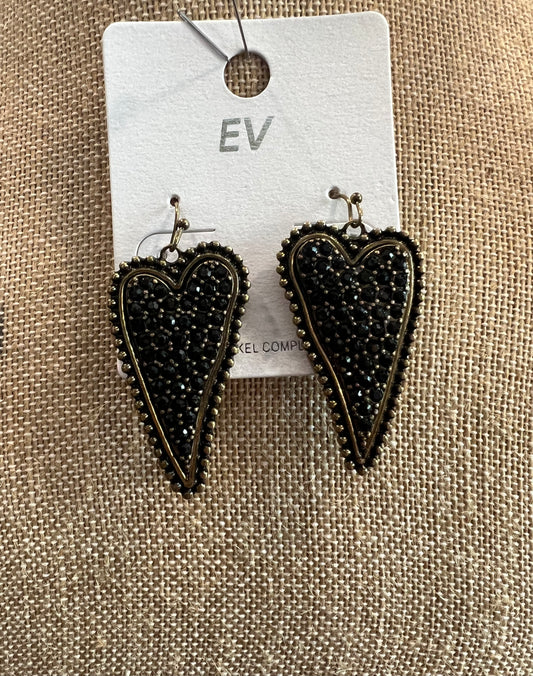 Black and Gold Heart Earrings