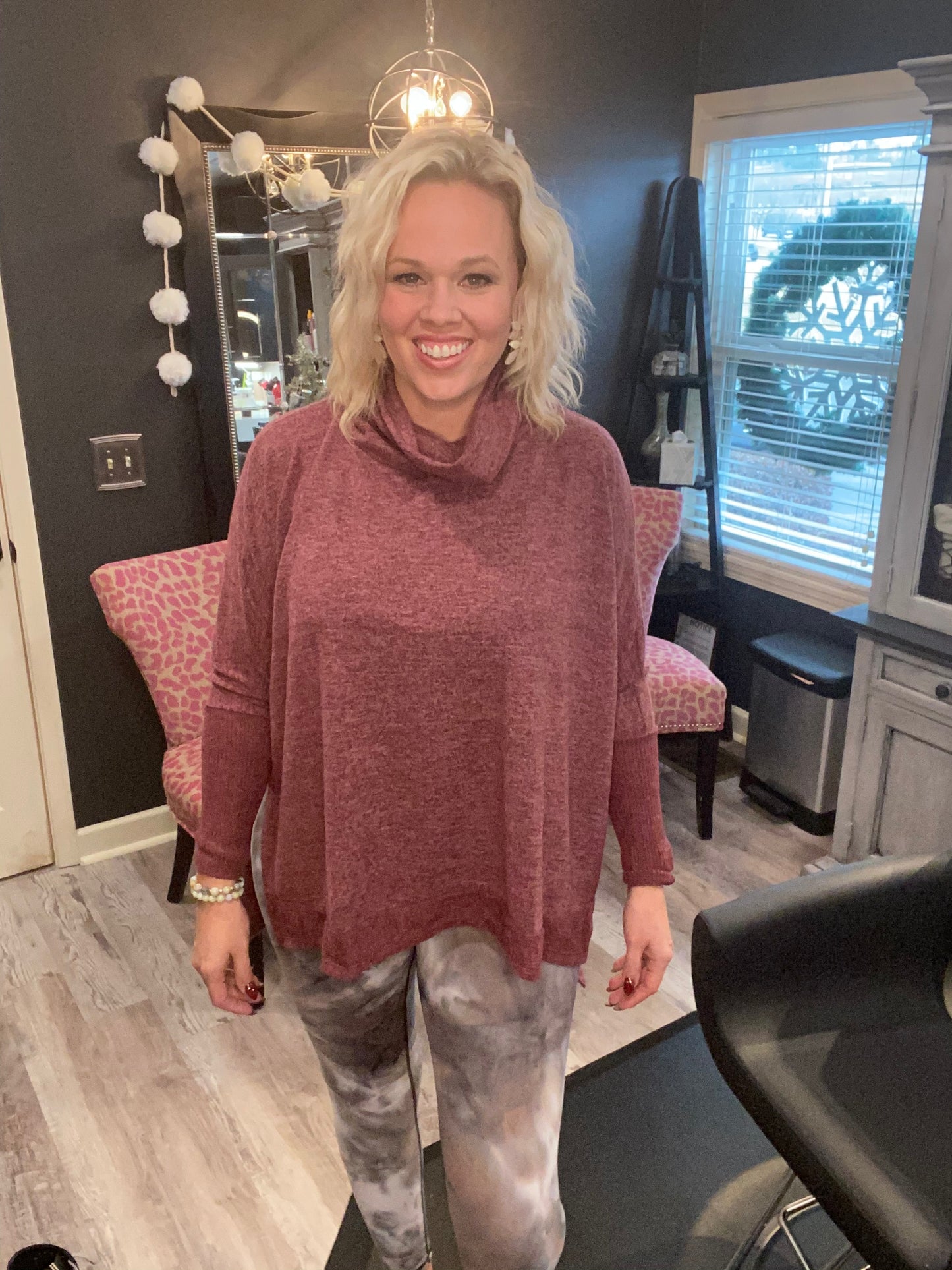 Burgundy Over Sized Cowl Neck Sweater