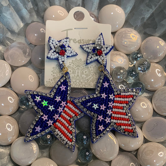 Beaded double star earrings