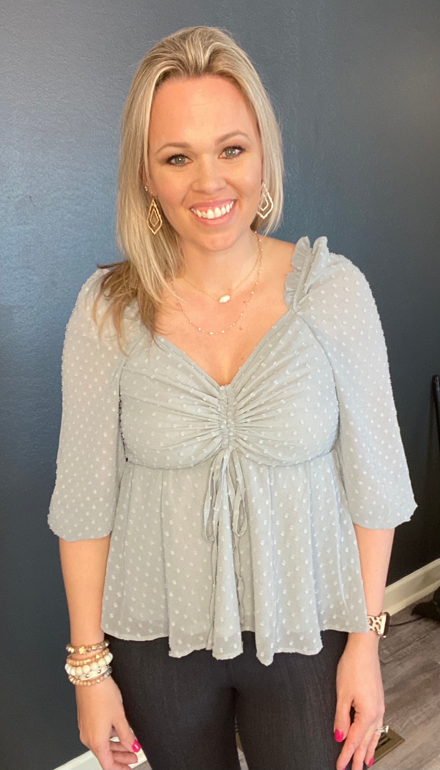 Sage Swiss Dot Peplum Top
