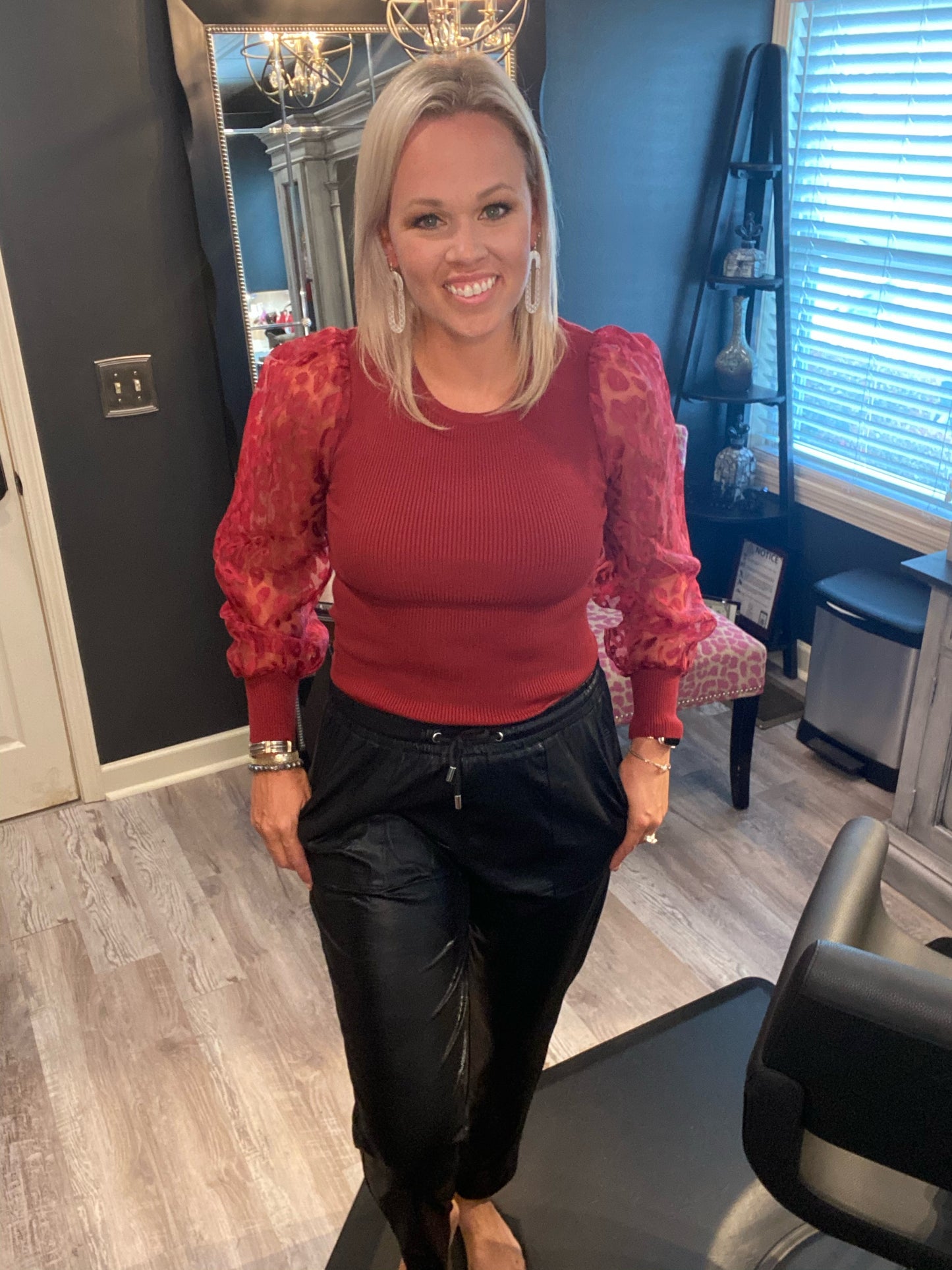 Red lace sleeve top