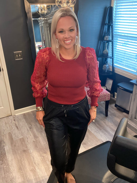 Red lace sleeve top