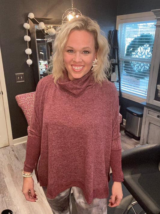 Burgundy Over Sized Cowl Neck Sweater