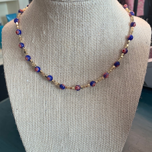 Red and Blue/ Multi Colored Boho beaded necklace
