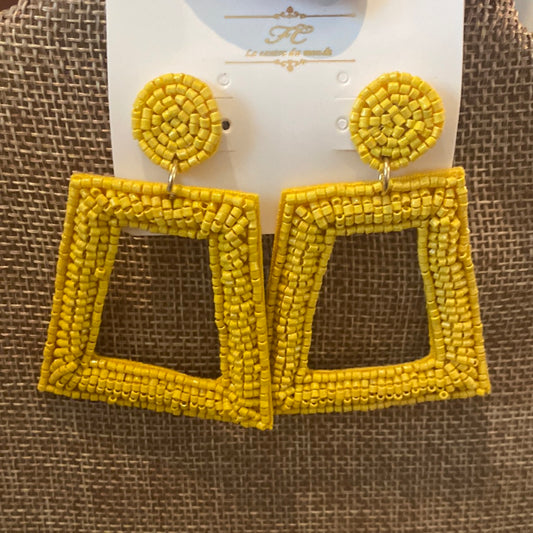 Yellow Abstract Beaded Earrings
