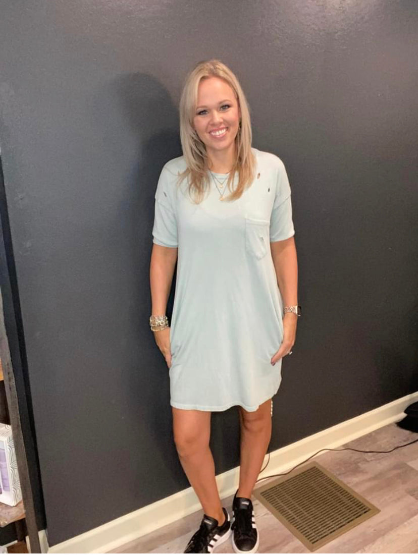 Sage Blue Easel Distressed Dress