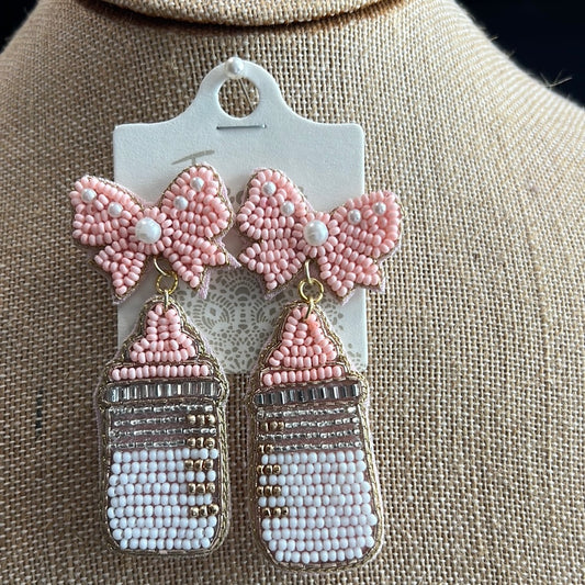 Beaded Baby Bottle Earrings