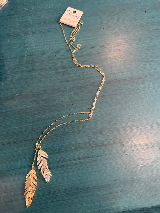 Gold Double Feather pendant Necklace