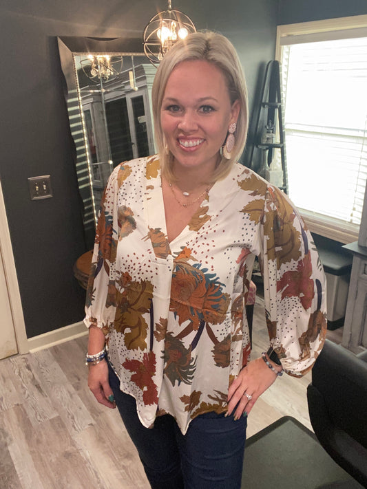 Silky V- neck Floral Top