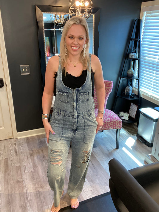 Vintage Distressed Denim Overalls