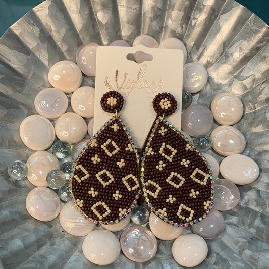 Cream and brown beaded earrings