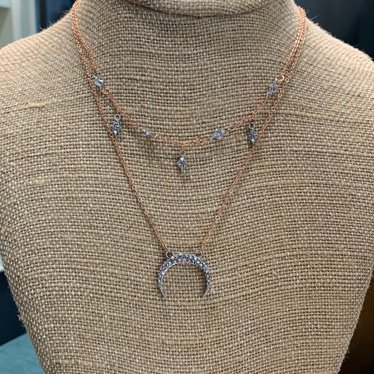 Rose gold moon stack necklace