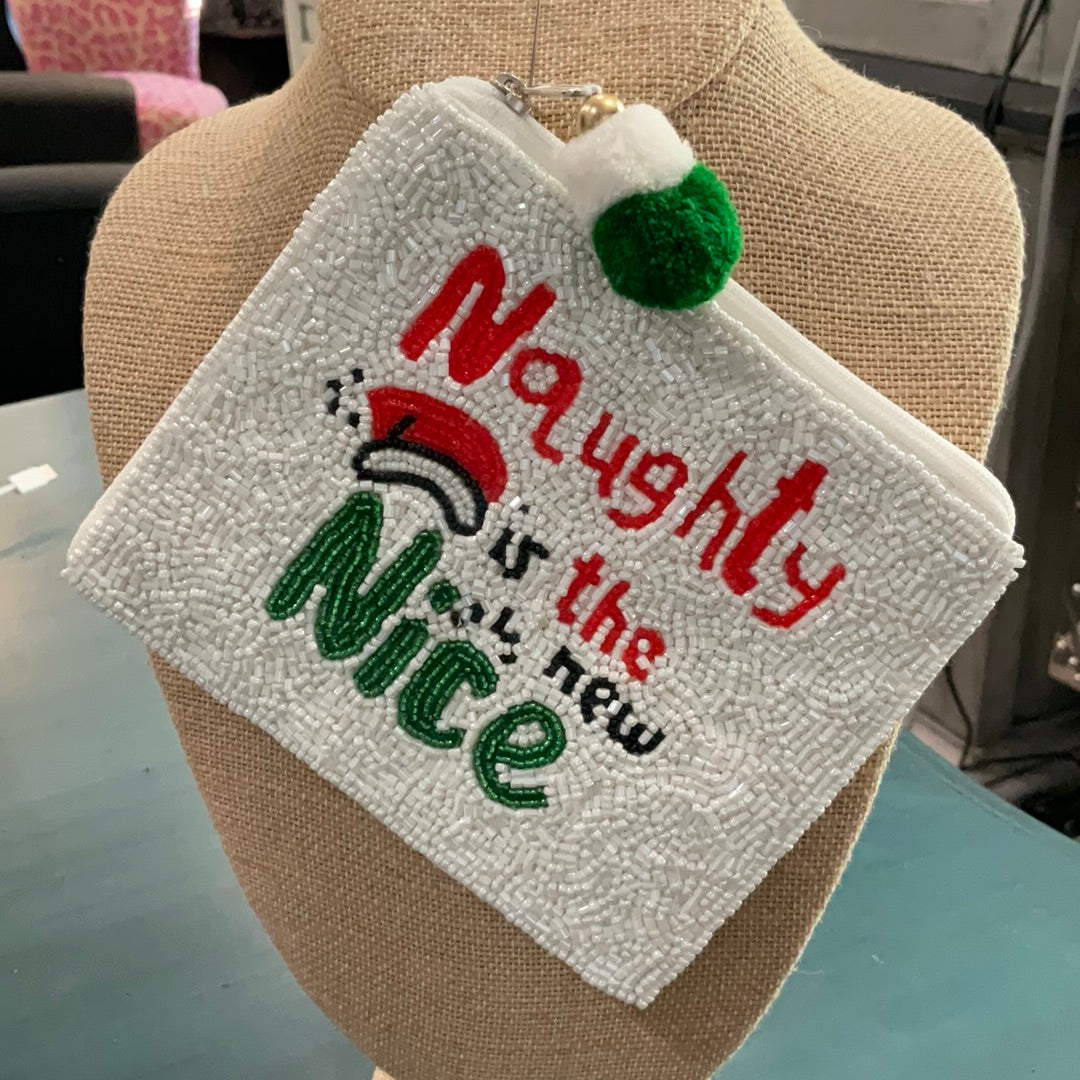Christmas seed bead pouch