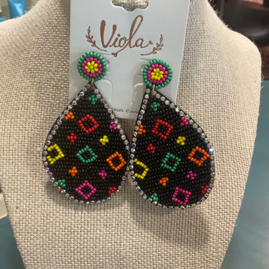 Black bling multi color earrings