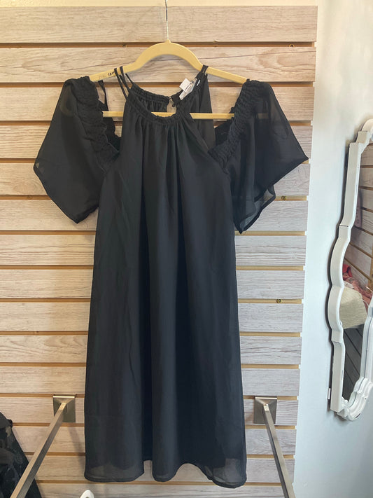 Cold shoulder dress with the sheer overlay